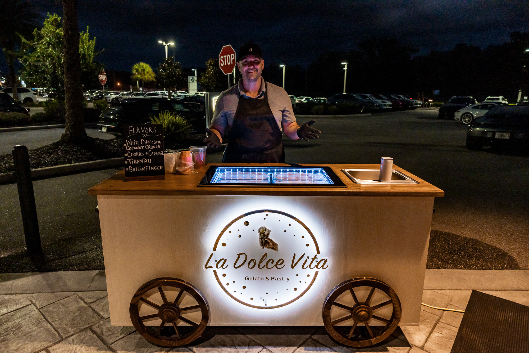 Gjon serving gelato at a private event
