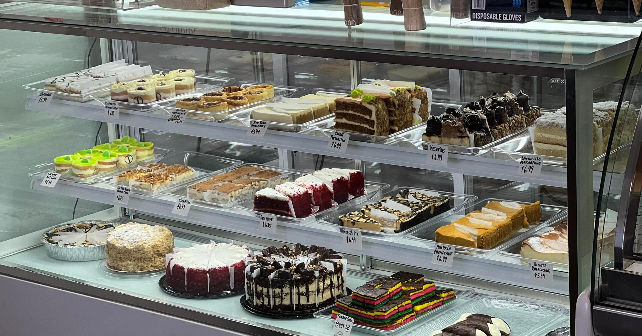 Full pastry case at La Dolce Vita